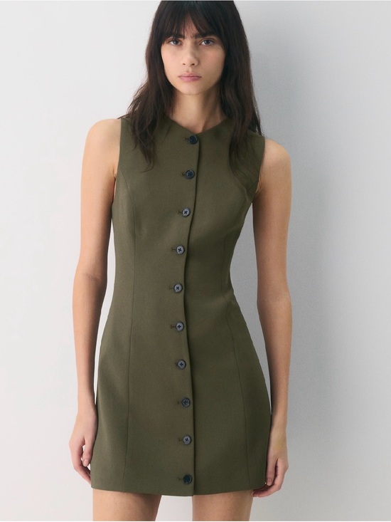 Aritzia Dresses & Skirts - Aritzia Olive Green Sleeveless Button-Front Mini Dress